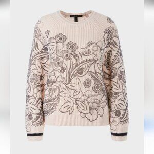 MARC CAIN | Virgin Wool Cotton Sweater Pink Black Floral Sz 4